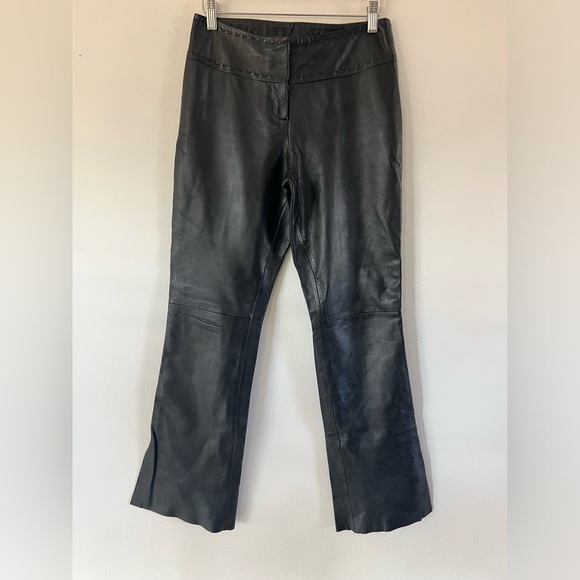 Cache VIntage Black Leather Flare Leg Split Cuff Low Rise Pants Size 2 - Picture 8 of 13